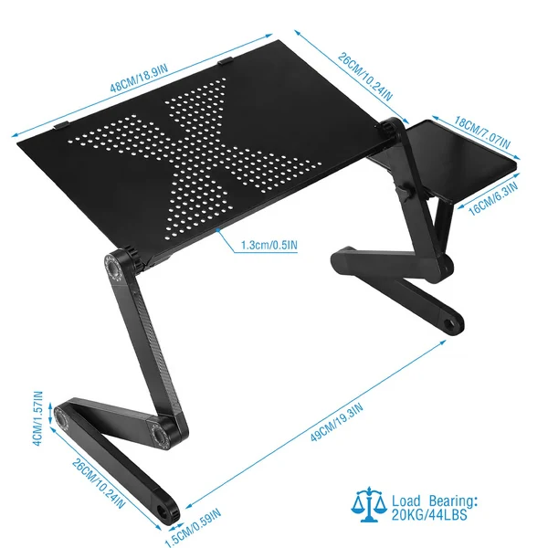 Laptoptafel – Verstelbare inklapbare tafel met muisplateau en ventilatie