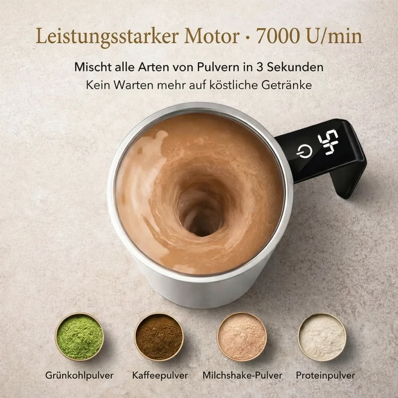 Selbstrührende Tasse mit LCD & USB | Automatischer Becher für Kaffee und mehr | RührMeister