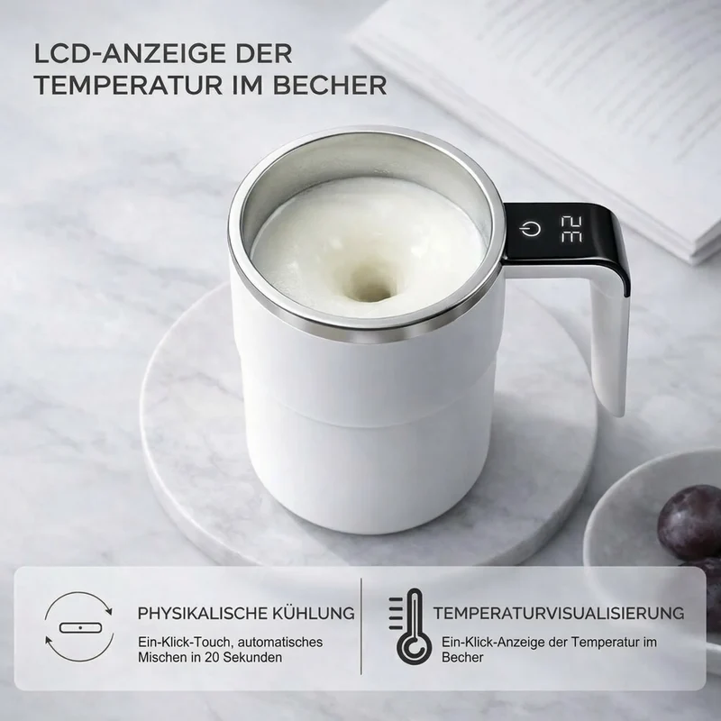 Selbstrührende Tasse mit LCD & USB | Automatischer Becher für Kaffee und mehr | RührMeister