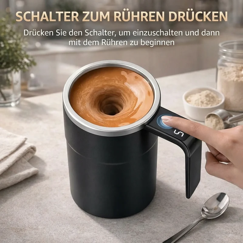 Selbstrührende Tasse mit LCD & USB | Automatischer Becher für Kaffee und mehr | RührMeister