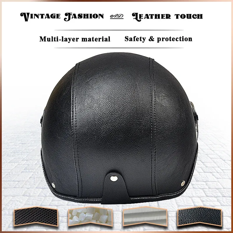 Motorhelm Open Face – Retro Design & Vizier met Leren Afwerking