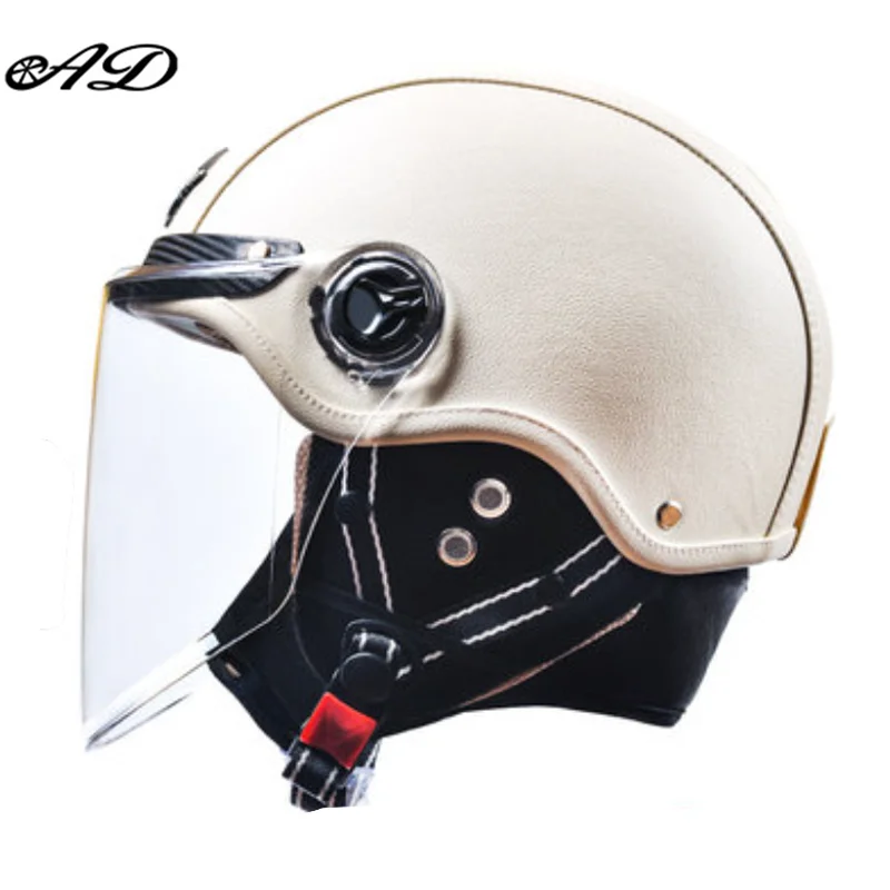 Motorhelm Open Face – Retro Design & Vizier met Leren Afwerking