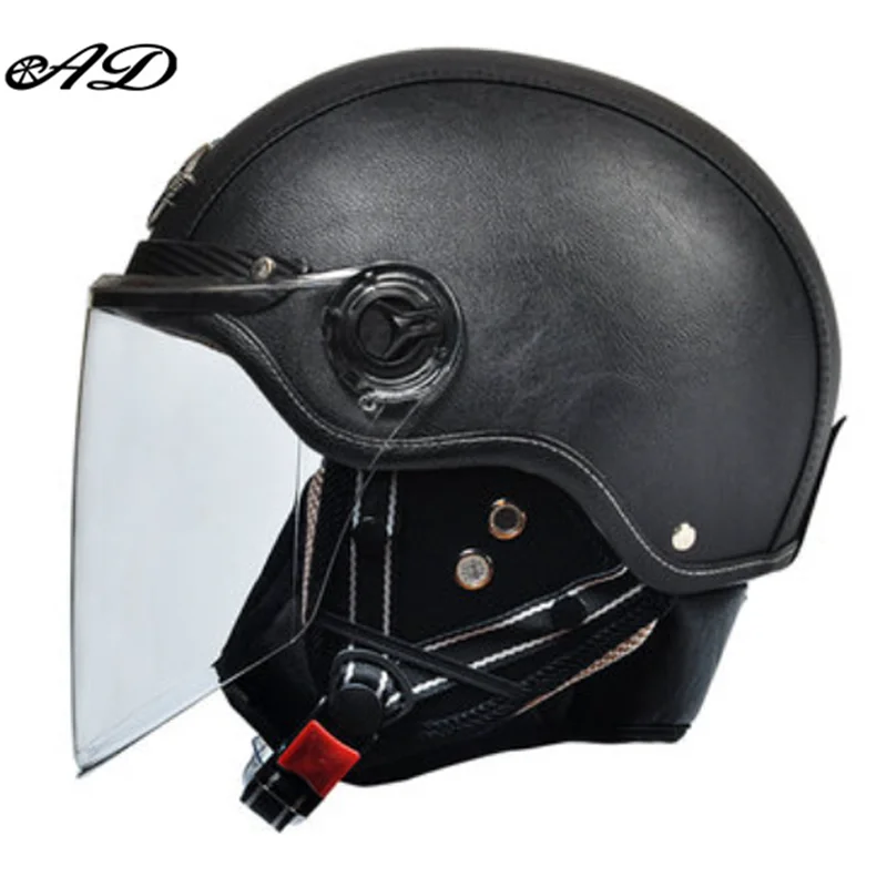 Motorhelm Open Face – Retro Design & Vizier met Leren Afwerking