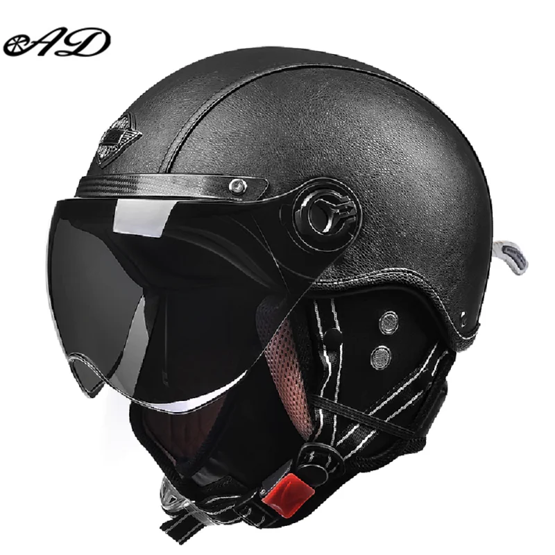 Motorhelm Open Face – Retro Design & Vizier met Leren Afwerking