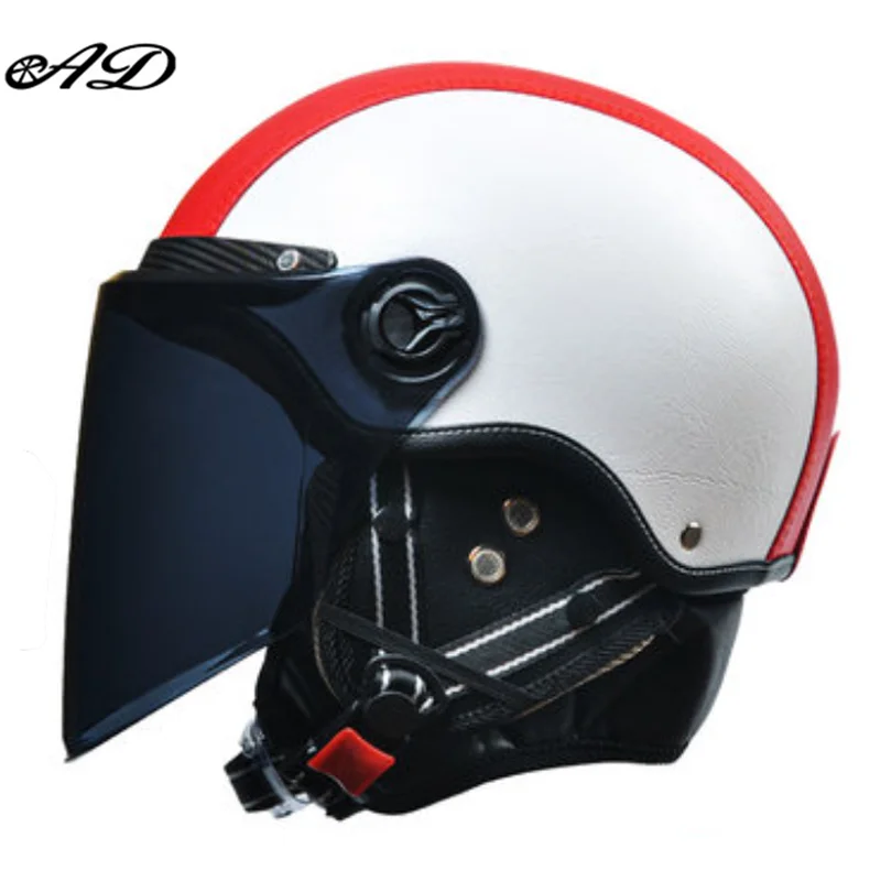 Motorhelm Open Face – Retro Design & Vizier met Leren Afwerking