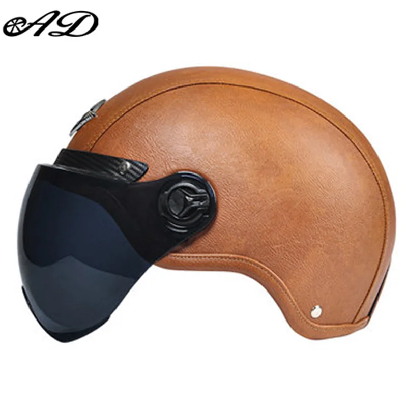 Motorhelm Open Face – Retro Design & Vizier met Leren Afwerking