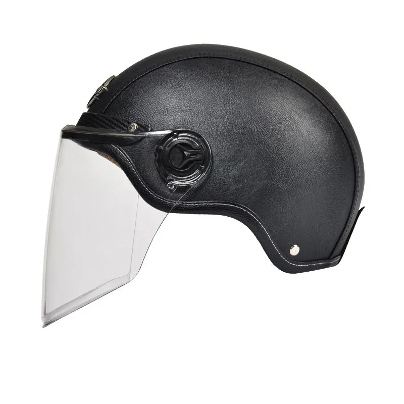 Motorhelm Open Face – Retro Design & Vizier met Leren Afwerking