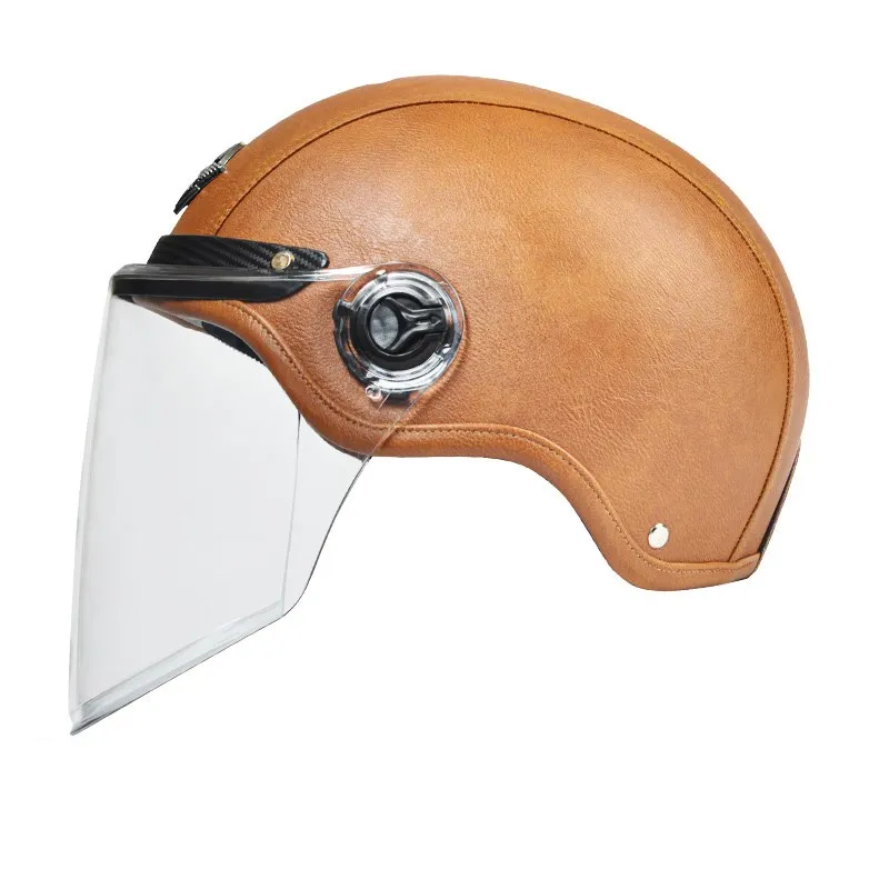 Motorhelm Open Face – Retro Design & Vizier met Leren Afwerking