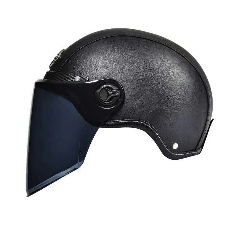 Motorhelm Open Face – Retro Design & Vizier met Leren Afwerking