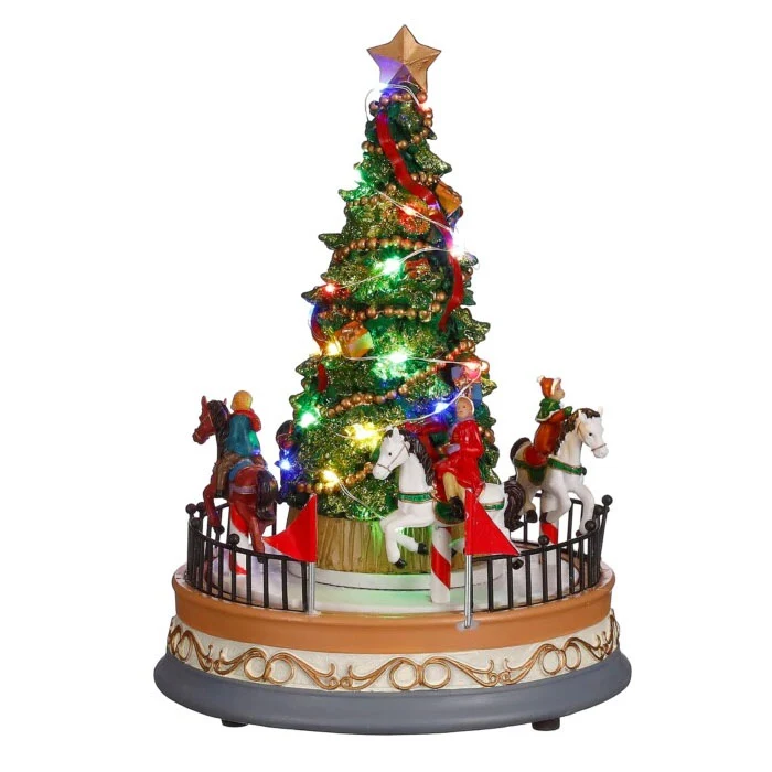 CAROSELLO CON ALBERO DI NATALE ILLUMINATO- H26XD18,5CM