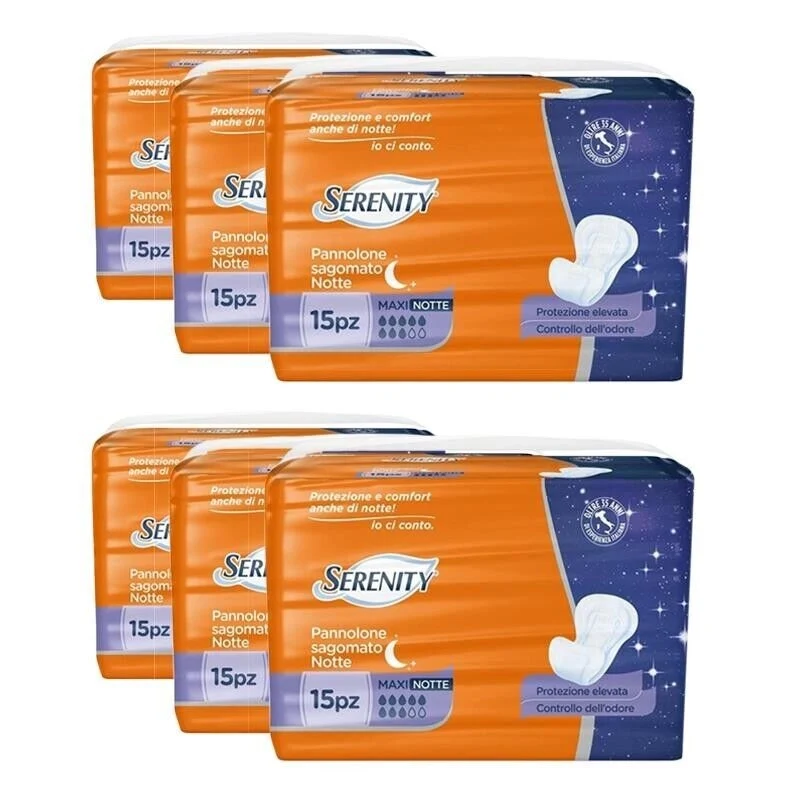 SET 6 SERENITY PANNOLONI SAGOMATI MAXI NOTTE 15 PEZZI