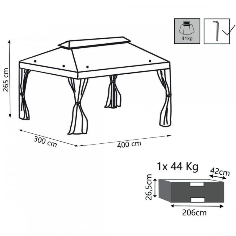 Gazebo fisso 3x4 con tende laterali Avana
