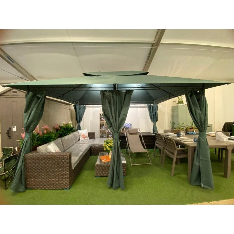 Gazebo fisso 3x4 m in acciaio con tende laterali Argo Xone