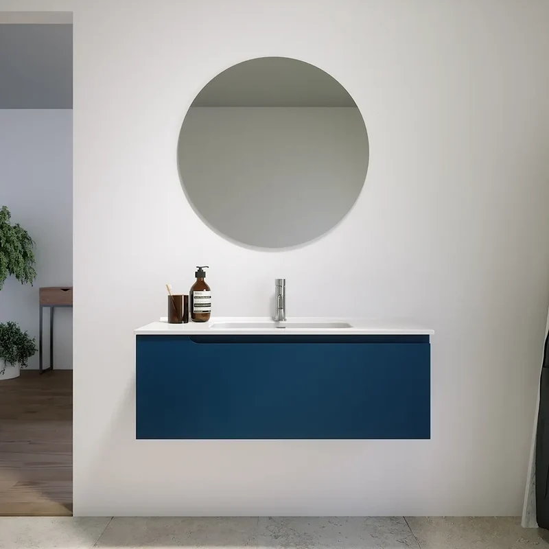 Mobile bagno sospeso 90 cm un cassetto blu zaffiro opaco con lavabo | Ardenne