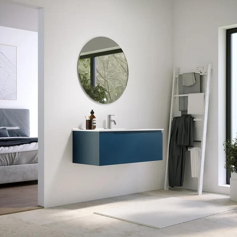 Mobile bagno sospeso 90 cm un cassetto blu zaffiro opaco con lavabo | Ardenne