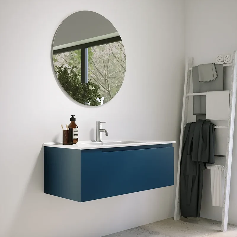 Mobile bagno sospeso 90 cm un cassetto blu zaffiro opaco con lavabo | Ardenne