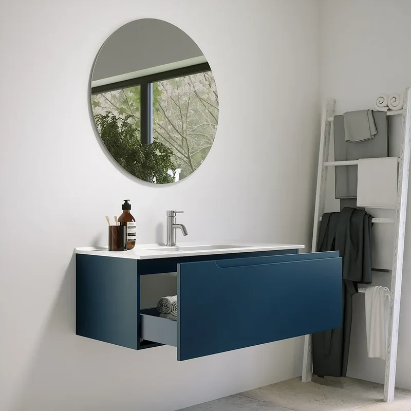 Mobile bagno sospeso 90 cm un cassetto blu zaffiro opaco con lavabo | Ardenne