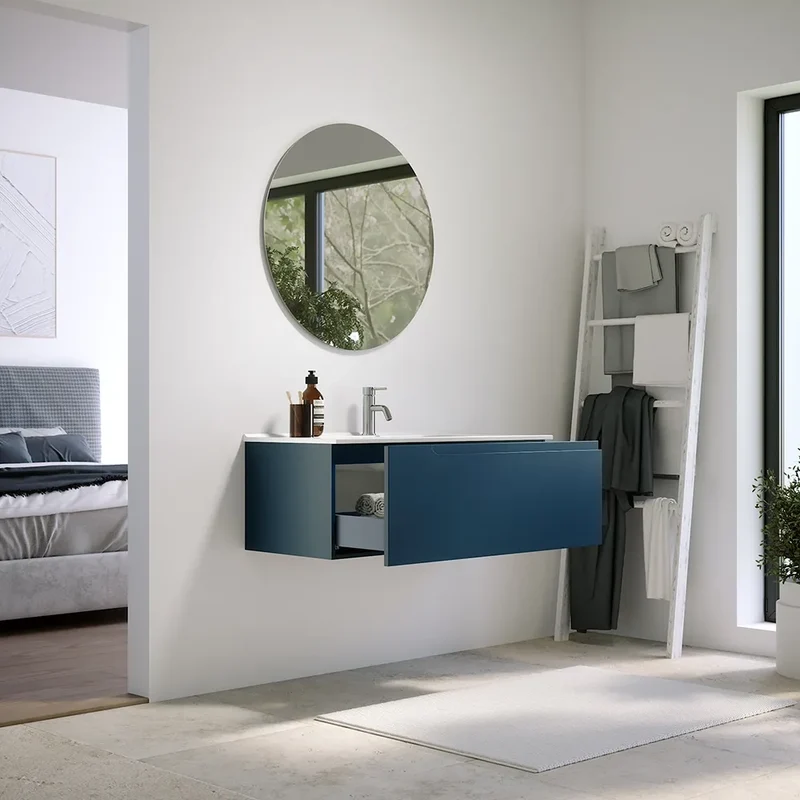 Mobile bagno sospeso 90 cm un cassetto blu zaffiro opaco con lavabo | Ardenne