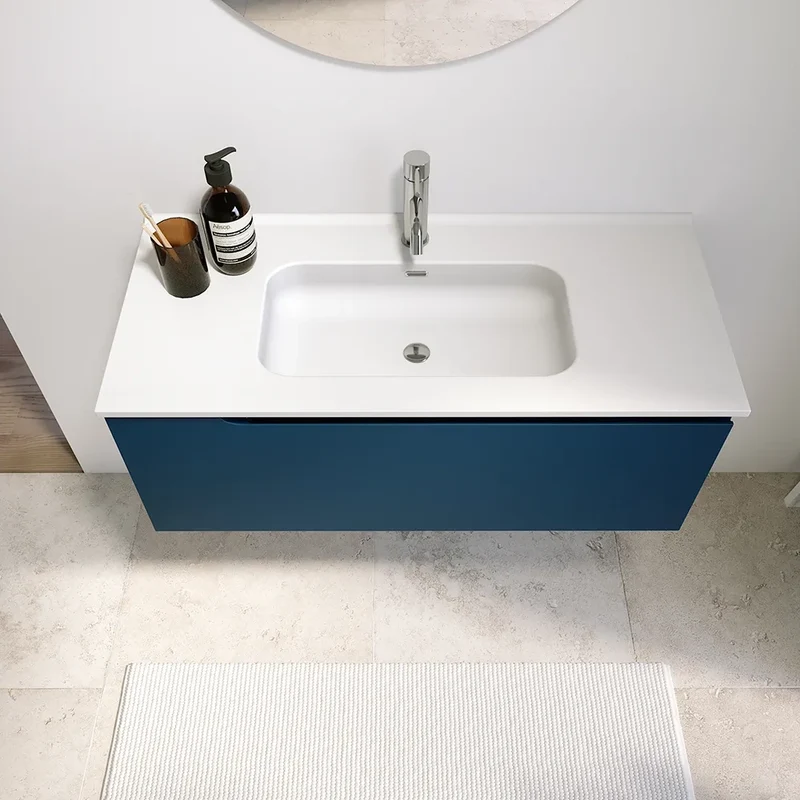 Mobile bagno sospeso 90 cm un cassetto blu zaffiro opaco con lavabo | Ardenne