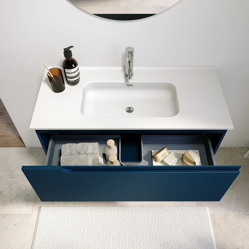 Mobile bagno sospeso 90 cm un cassetto blu zaffiro opaco con lavabo | Ardenne