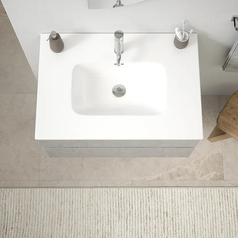 Mobile da bagno sospeso 60 cm effetto cemento chiaro con lavabo| Yili