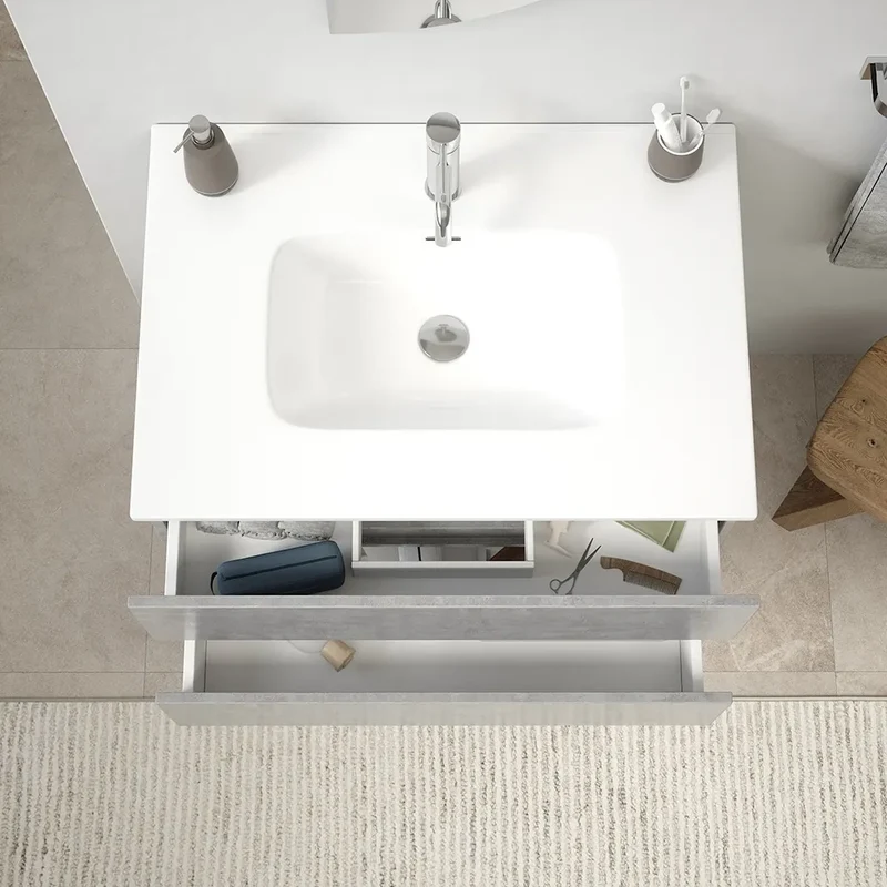 Mobile da bagno sospeso 60 cm effetto cemento chiaro con lavabo| Yili
