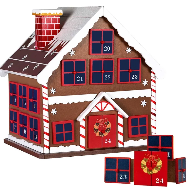 Calendario Avvento Natalizio Casetta in Legno con 24 Cassetti Decorazioni Casa