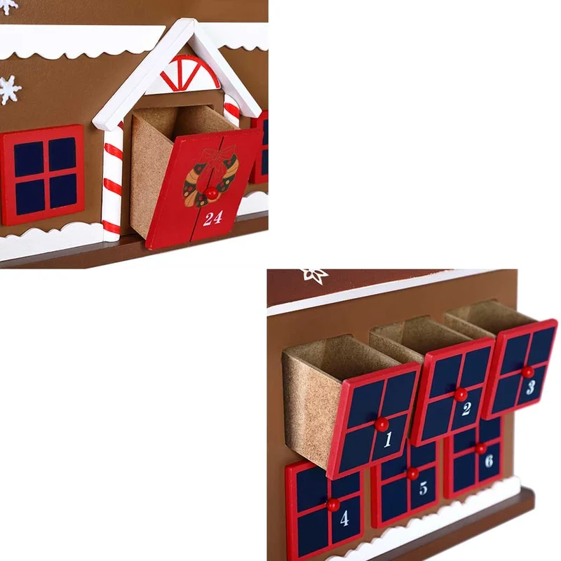 Calendario Avvento Natalizio Casetta in Legno con 24 Cassetti Decorazioni Casa