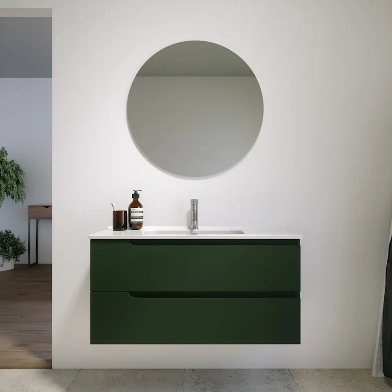 Mobile bagno sospeso 100 cm due cassetti verde foresta opaco con lavabo | Ardenne