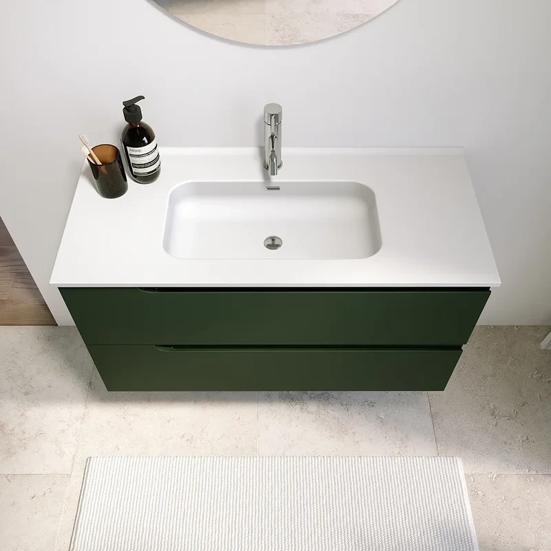 Mobile bagno sospeso 100 cm due cassetti verde foresta opaco con lavabo | Ardenne