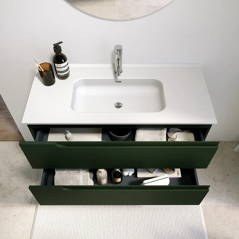 Mobile bagno sospeso 100 cm due cassetti verde foresta opaco con lavabo | Ardenne