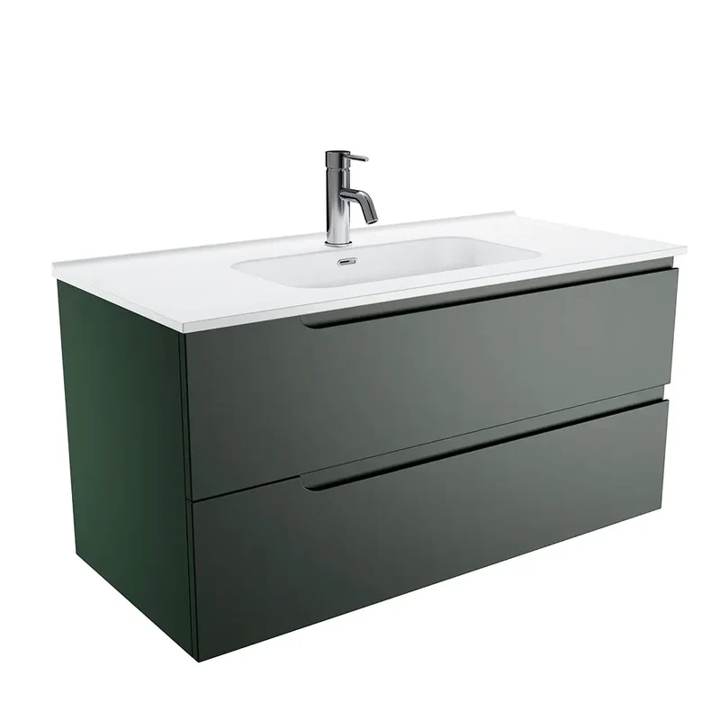 Mobile bagno sospeso 100 cm due cassetti verde foresta opaco con lavabo | Ardenne
