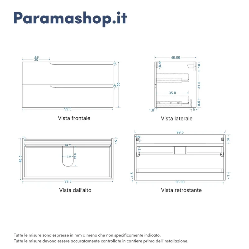 Mobile bagno sospeso 100 cm due cassetti verde foresta opaco con lavabo | Ardenne