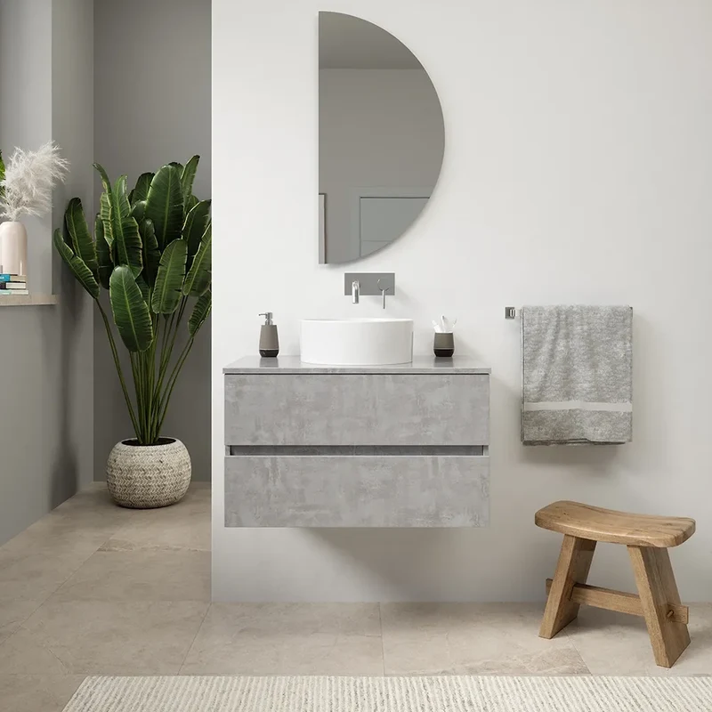 Mobile da bagno sospeso 60 cm effetto cemento chiaro con top | Yili