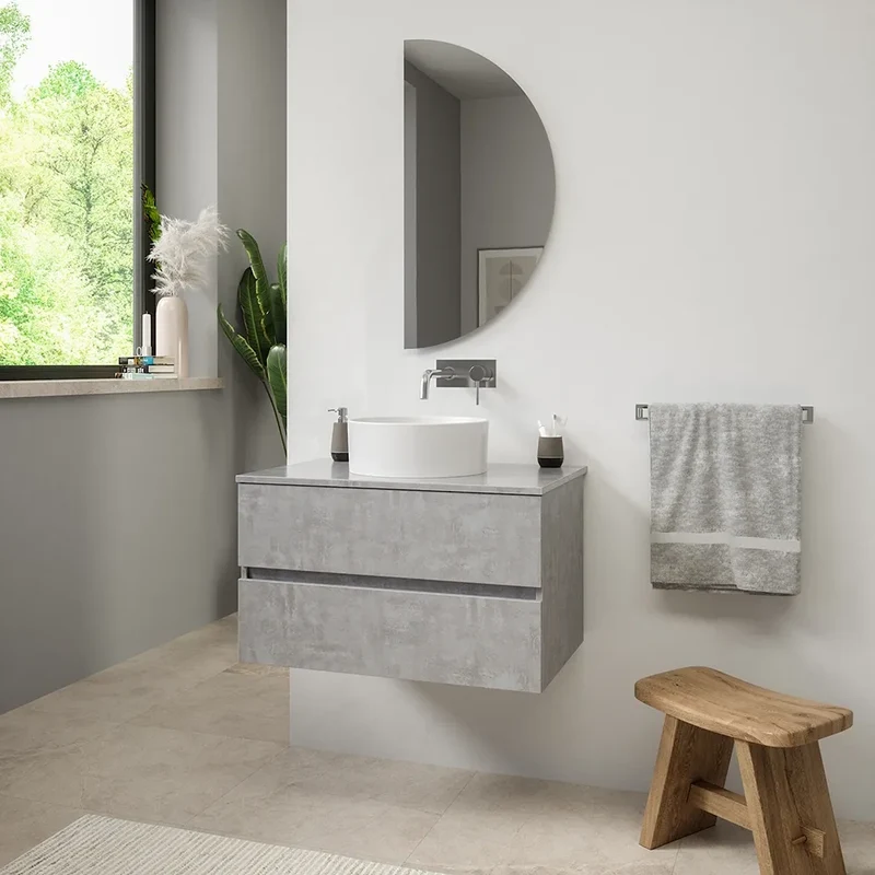 Mobile da bagno sospeso 60 cm effetto cemento chiaro con top | Yili