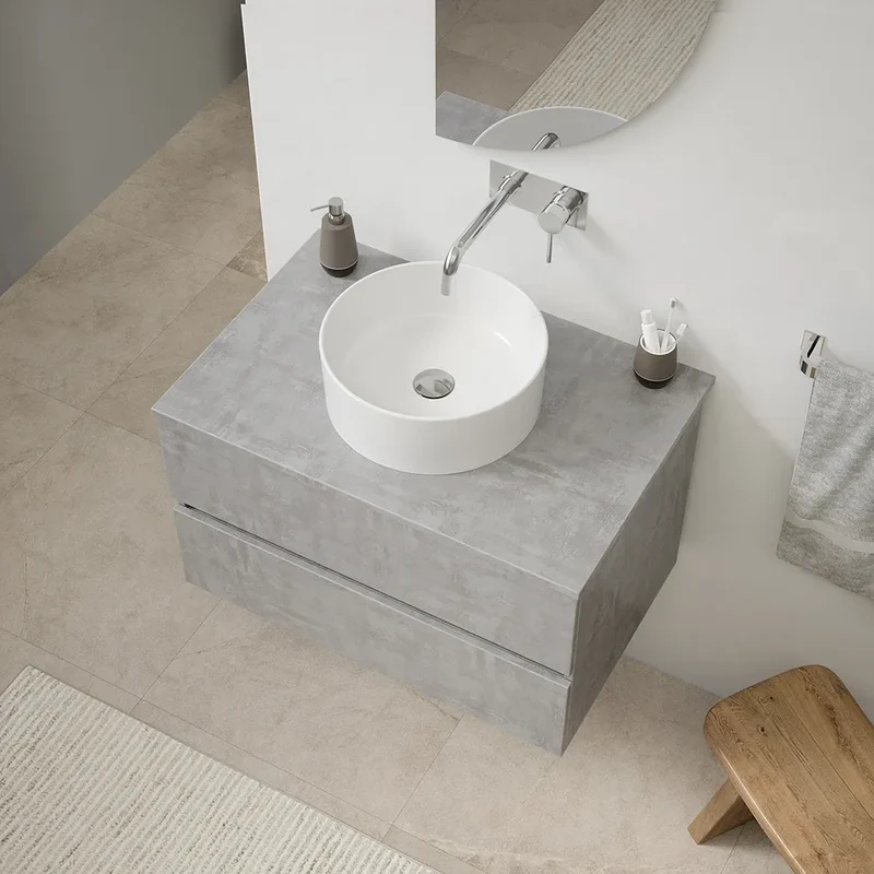 Mobile da bagno sospeso 60 cm effetto cemento chiaro con top | Yili