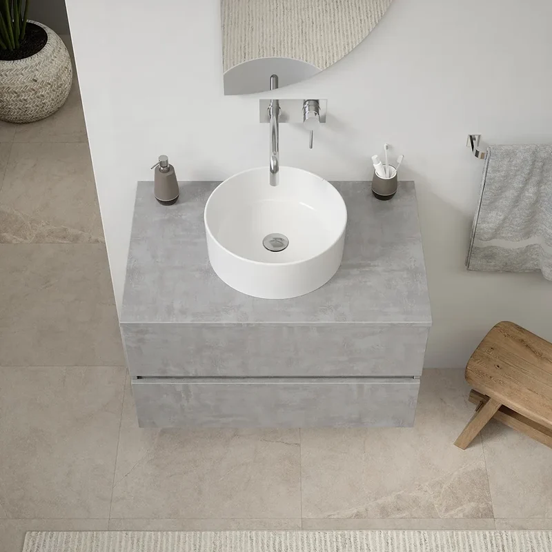 Mobile da bagno sospeso 60 cm effetto cemento chiaro con top | Yili