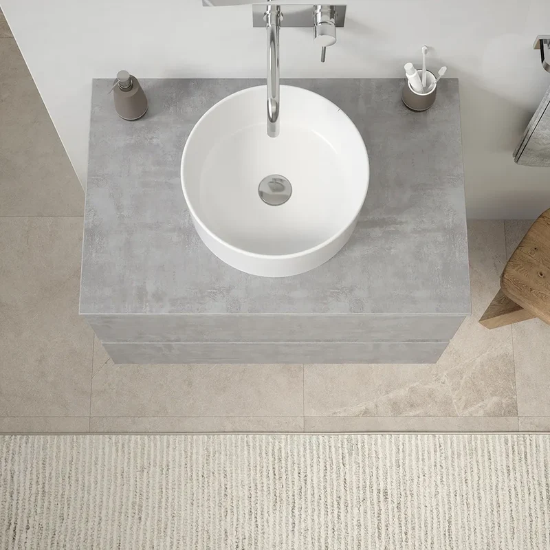 Mobile da bagno sospeso 60 cm effetto cemento chiaro con top | Yili