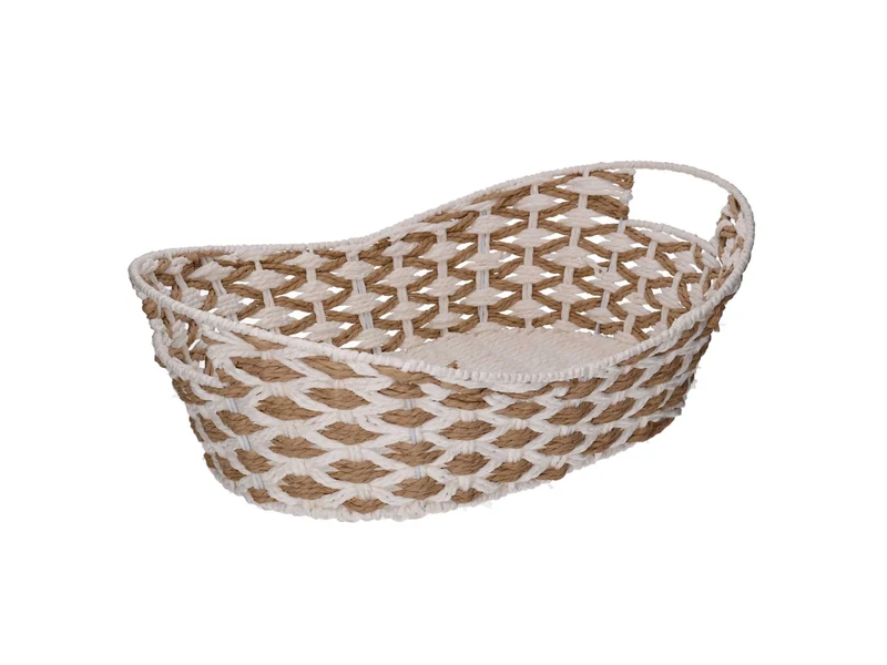 Cesta ovale intrecciato naturale/bianco 47x35xh.11,5/16,5cm