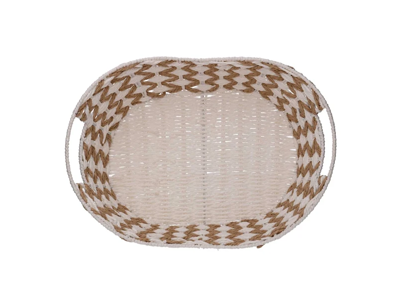 Cesta ovale intrecciato naturale/bianco 47x35xh.11,5/16,5cm