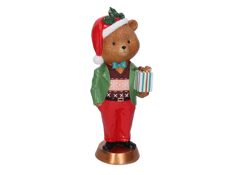 Orso in resina con pacco regalo oro h.47,5cm