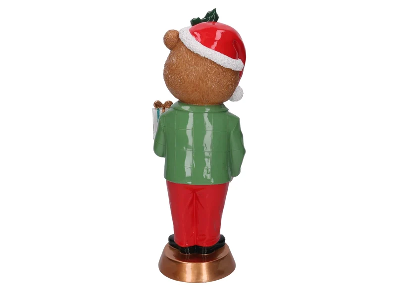 Orso in resina con pacco regalo oro h.47,5cm