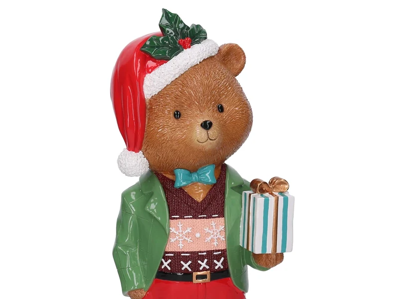 Orso in resina con pacco regalo oro h.47,5cm