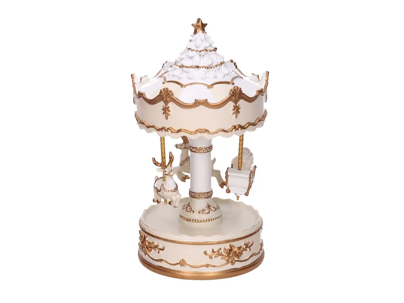 Giostrina carillon in resina con renne bianco e oro 11,5xh.21,5cm
