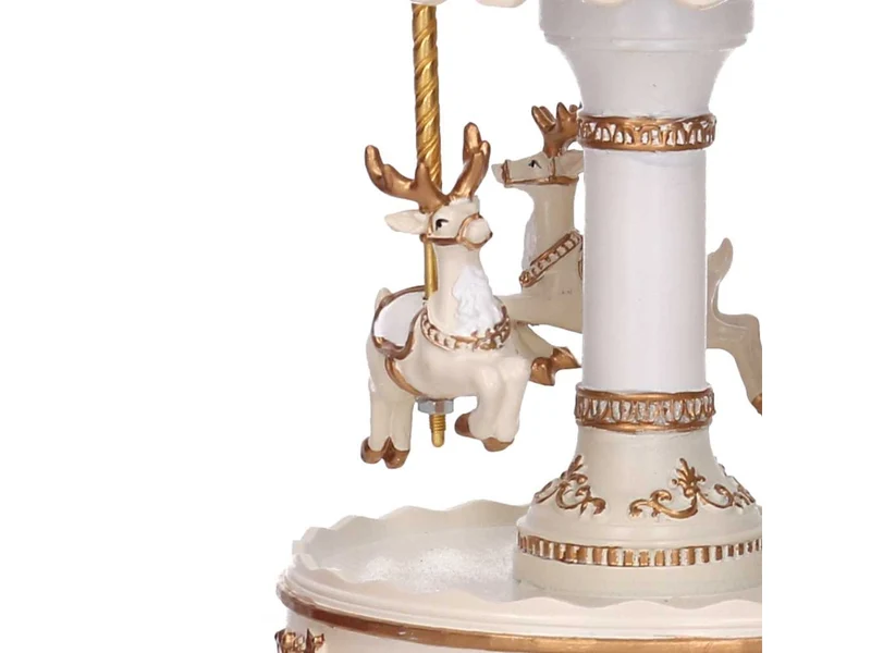 Giostrina carillon in resina con renne bianco e oro 11,5xh.21,5cm