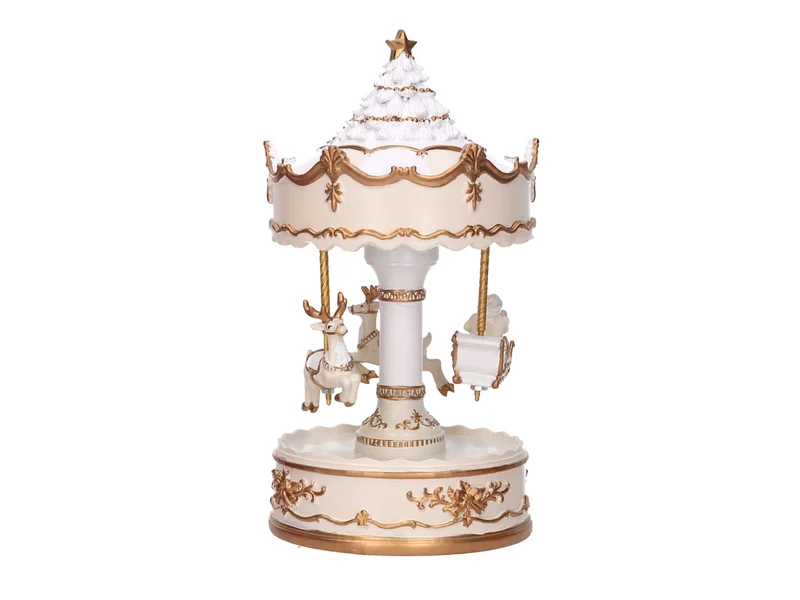 Giostrina carillon in resina con renne bianco e oro 11,5xh.21,5cm