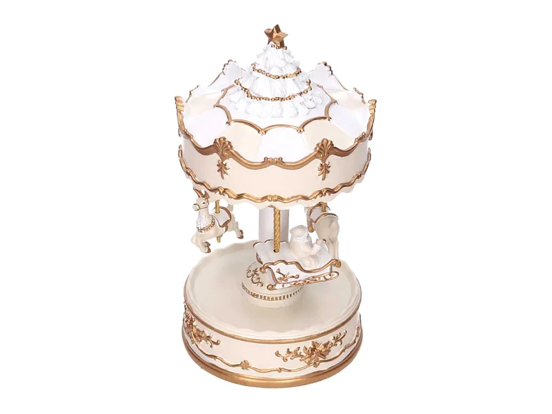 Giostrina carillon in resina con renne bianco e oro 11,5xh.21,5cm