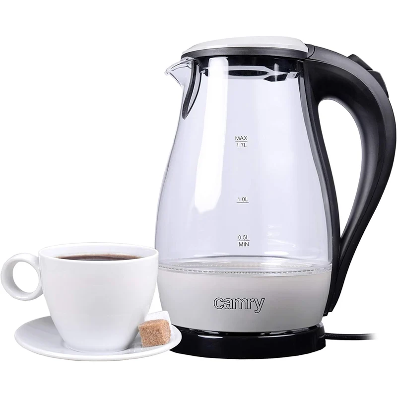 Bollitore Elettrico in Vetro 1,7Lt 2000W Acqua Calda Cordless con Luce LED Blu