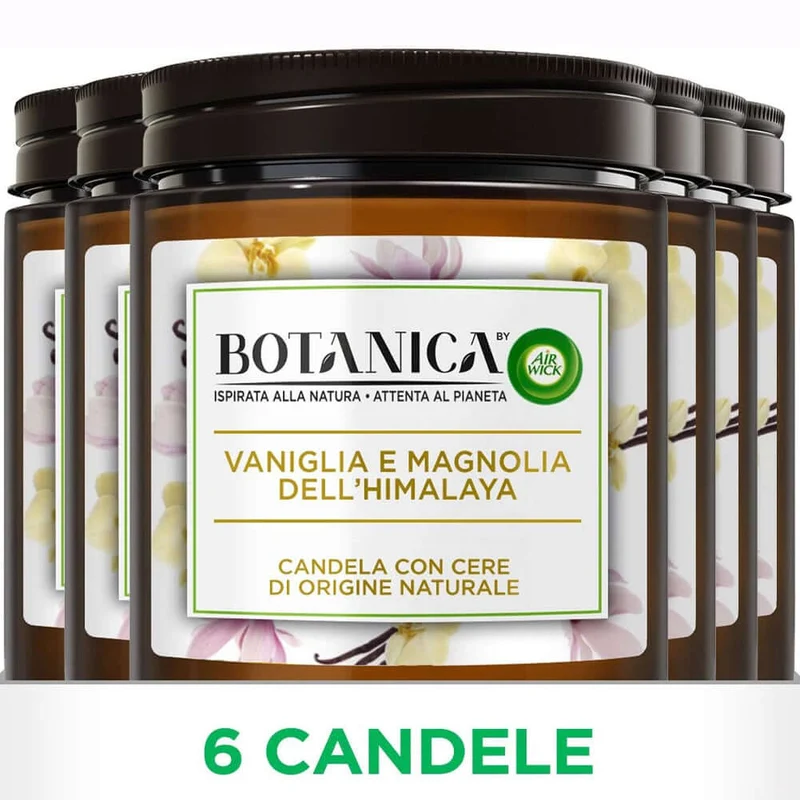 6 x 250 gr Airwick Botanica Candela Naturale Vaniglia e Magnolia dell'Hymalaia
