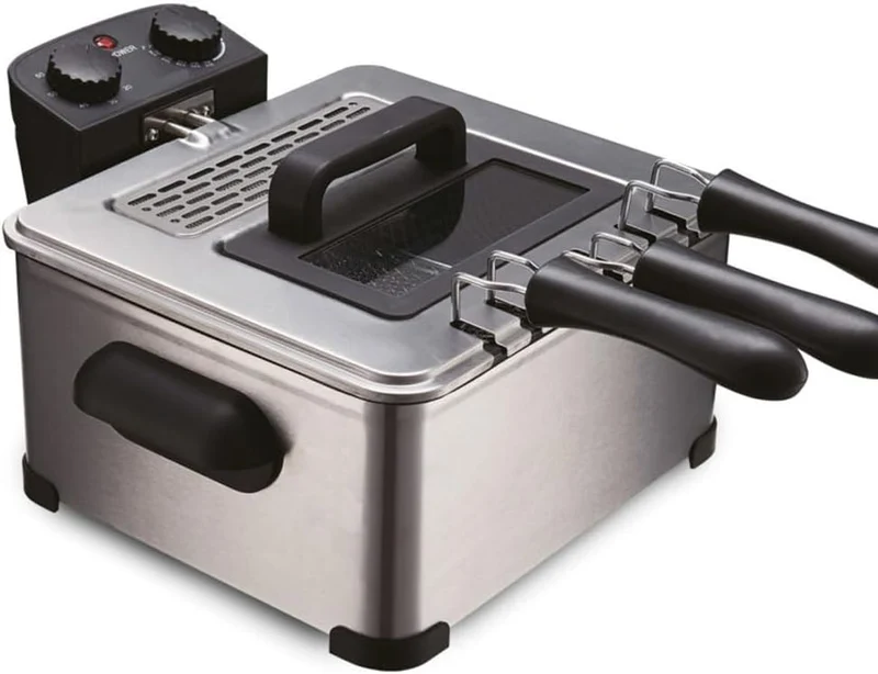 Friggitrice Elettrica Professionale in Acciaio Inox 3 Cestelli Potenza 2000W 4Lt